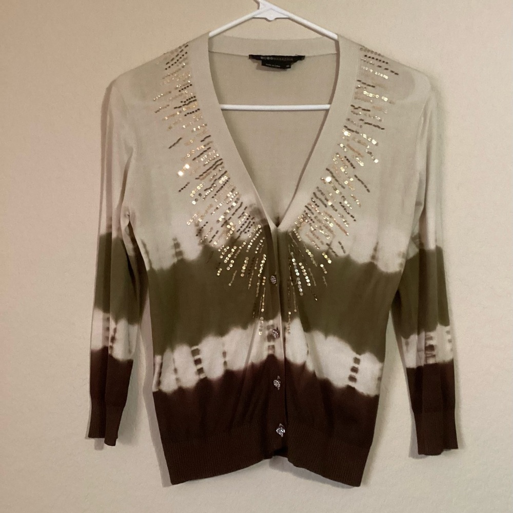 BCBGMaxAzria Silk/Cotton Mix Gorgeous Tye Dye Sequin Cardigan XS